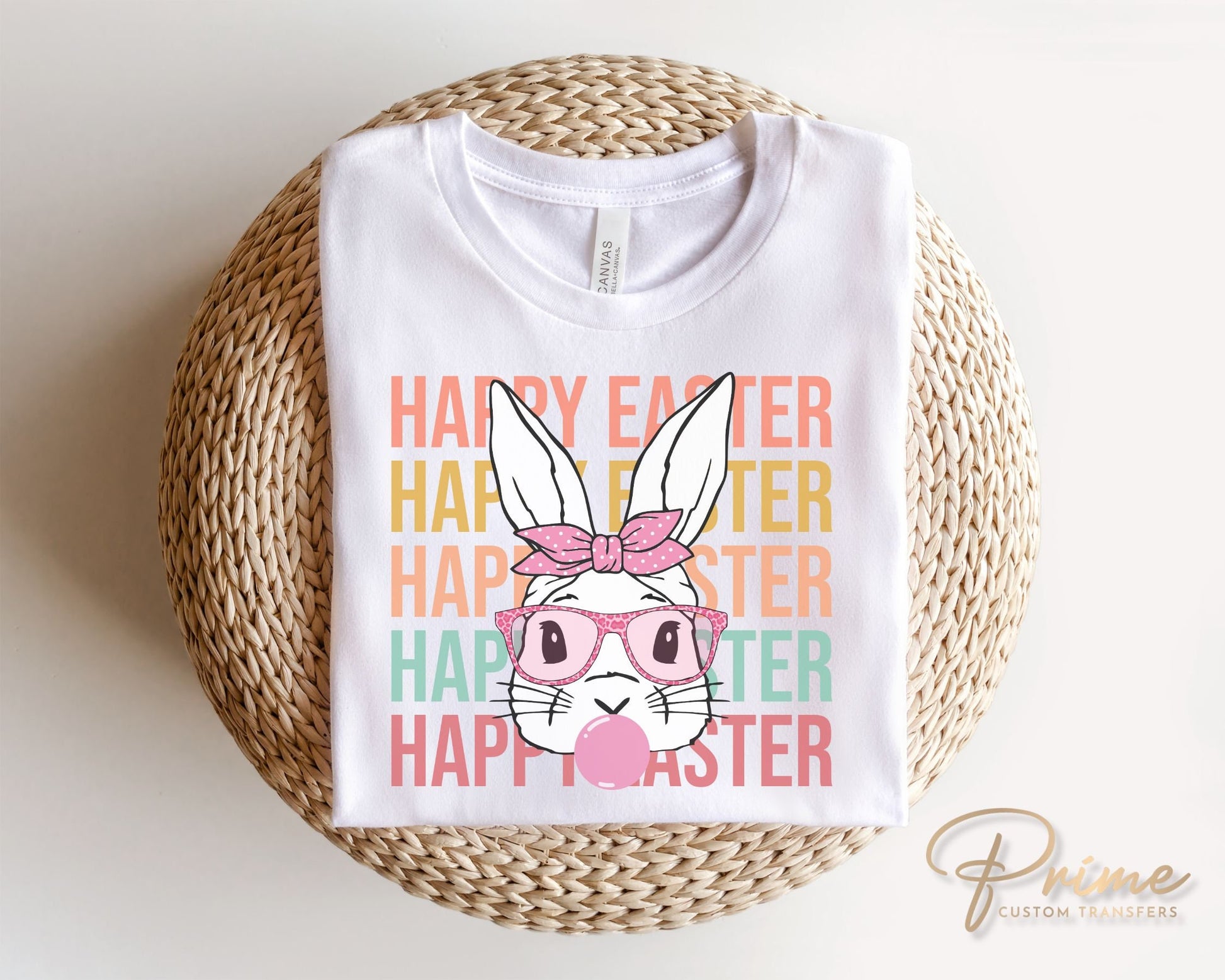 Easter DTF Transfers, Ready to Press, T-shirt Transfers, Heat Transfer, Direct to Film, Spring, Pastel, Happy Easter Bunny with Glasses