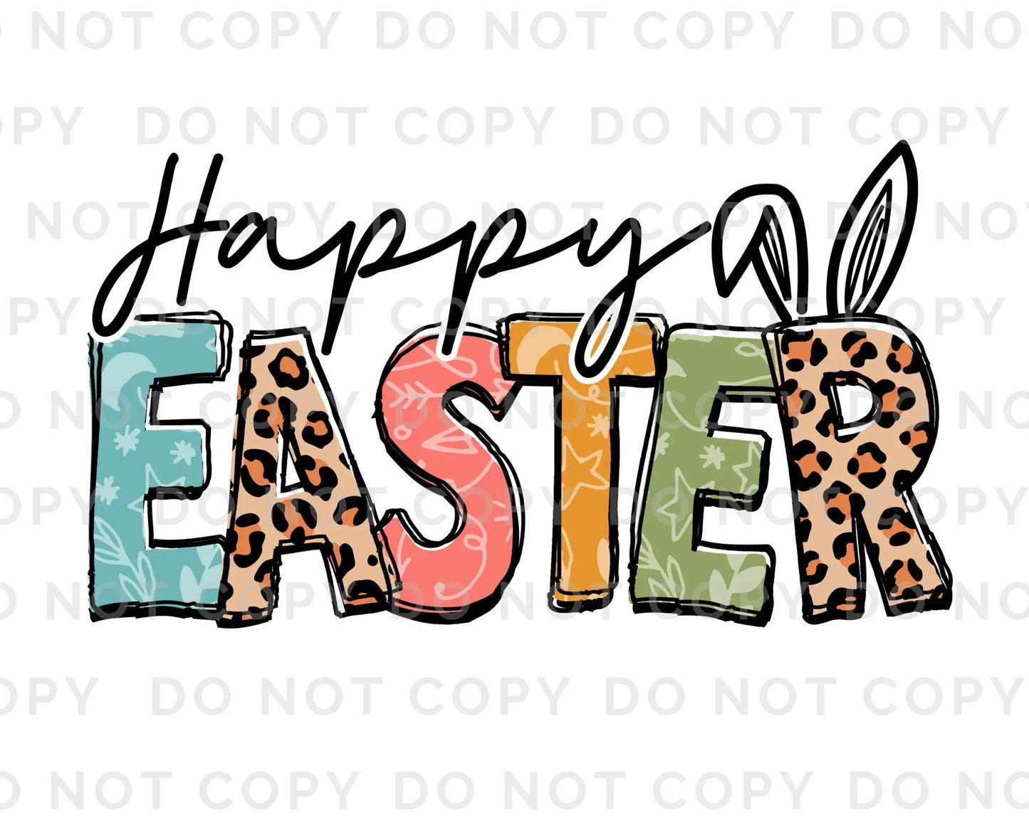Easter DTF Transfers, Ready to Press, T-shirt Transfers, Heat Transfer, Direct to Film, Spring, Pastel, Happy Easter Leopard, Bunny Cheetah