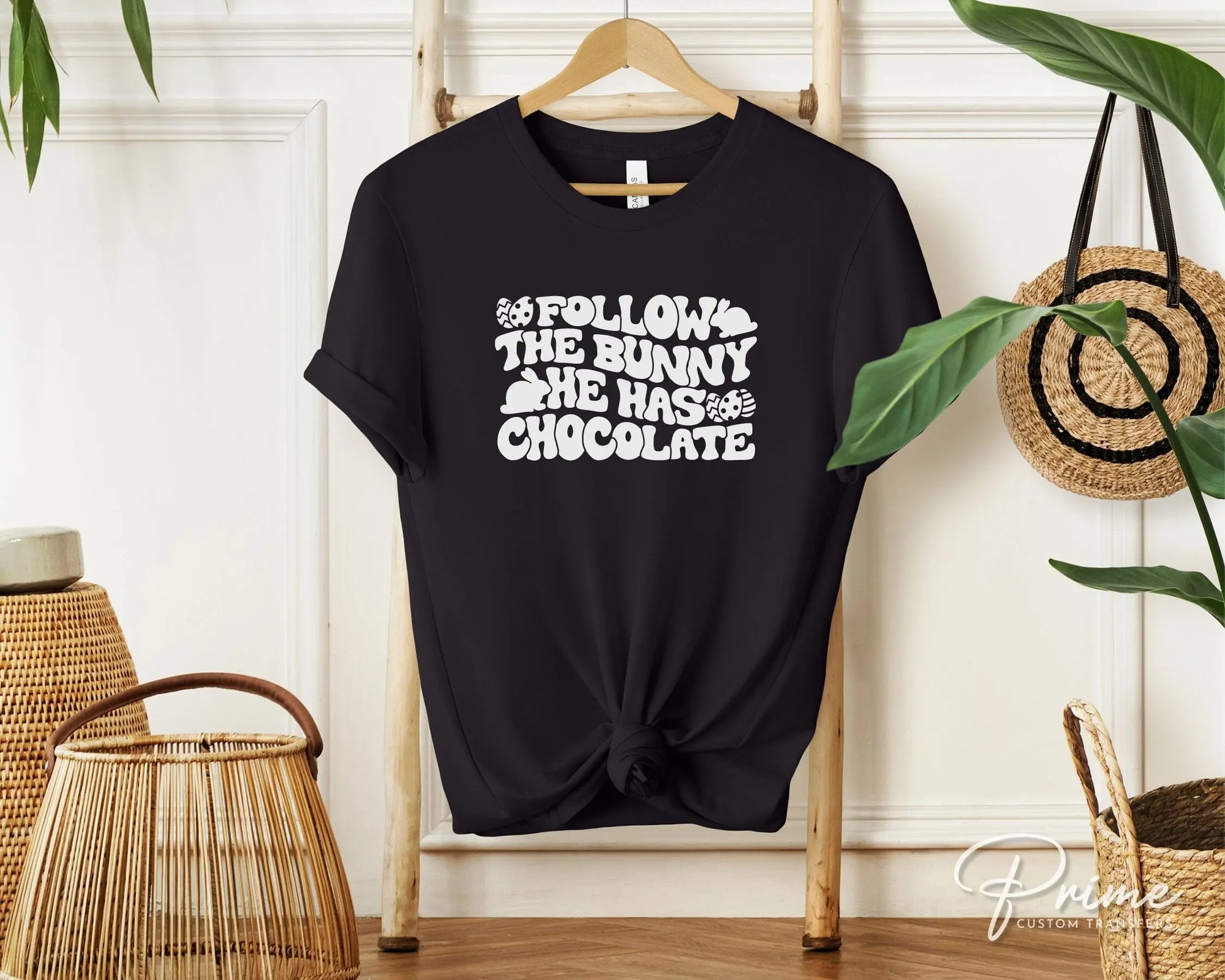 Easter DTF Transfers, Ready to Press, T-shirt Transfers, Heat Transfer, Direct to Film, Spring, Pastel, Follow The Bunny He Has Chocolate