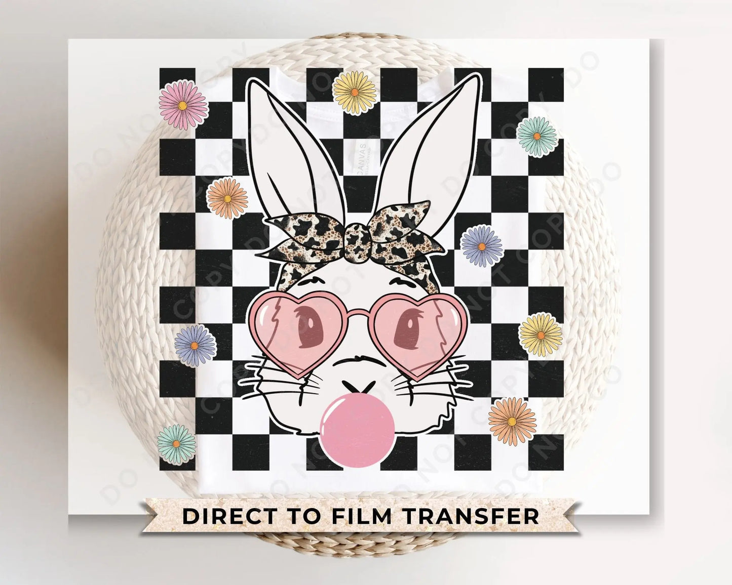 Easter DTF Transfers, Ready to Press, T-shirt Transfers, Heat Transfer, Direct to Film, Spring, Bubblegum, Glasses, Checkered, Cute Bunny