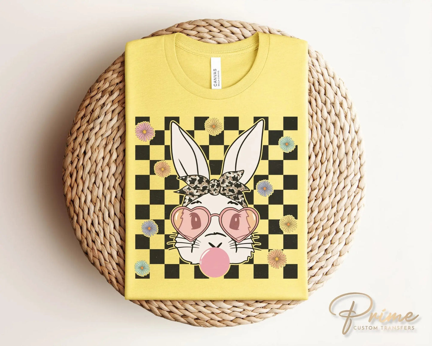 Easter DTF Transfers, Ready to Press, T-shirt Transfers, Heat Transfer, Direct to Film, Spring, Bubblegum, Glasses, Checkered, Cute Bunny