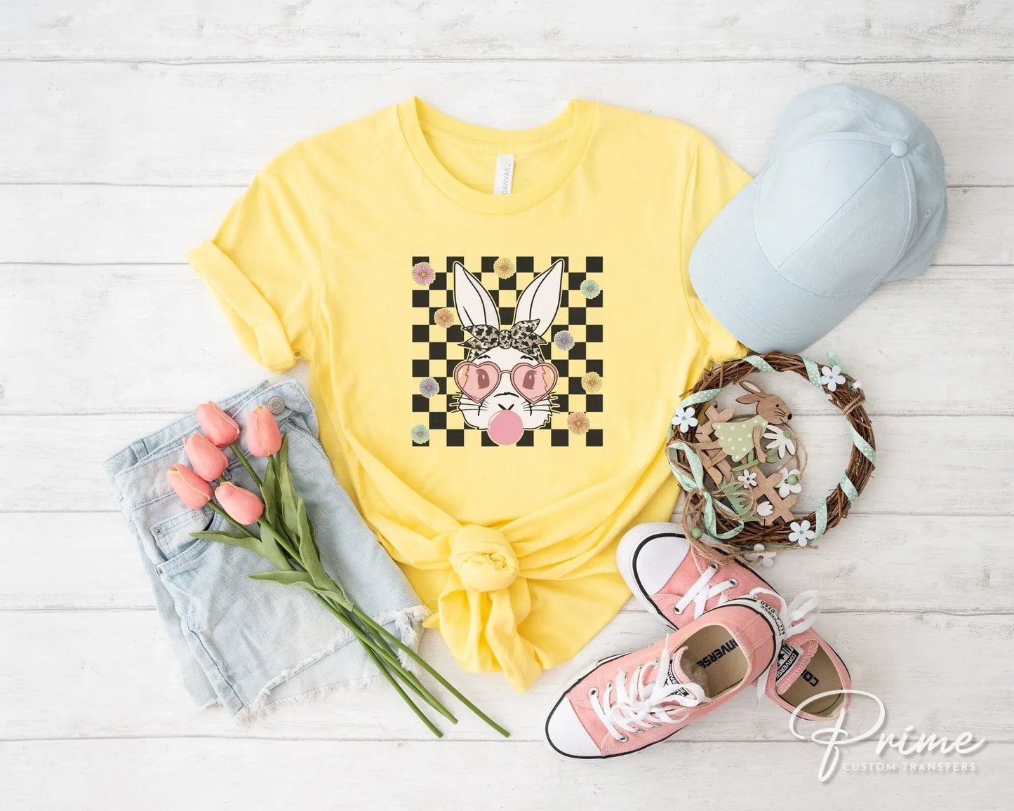 Easter DTF Transfers, Ready to Press, T-shirt Transfers, Heat Transfer, Direct to Film, Spring, Bubblegum, Glasses, Checkered, Cute Bunny