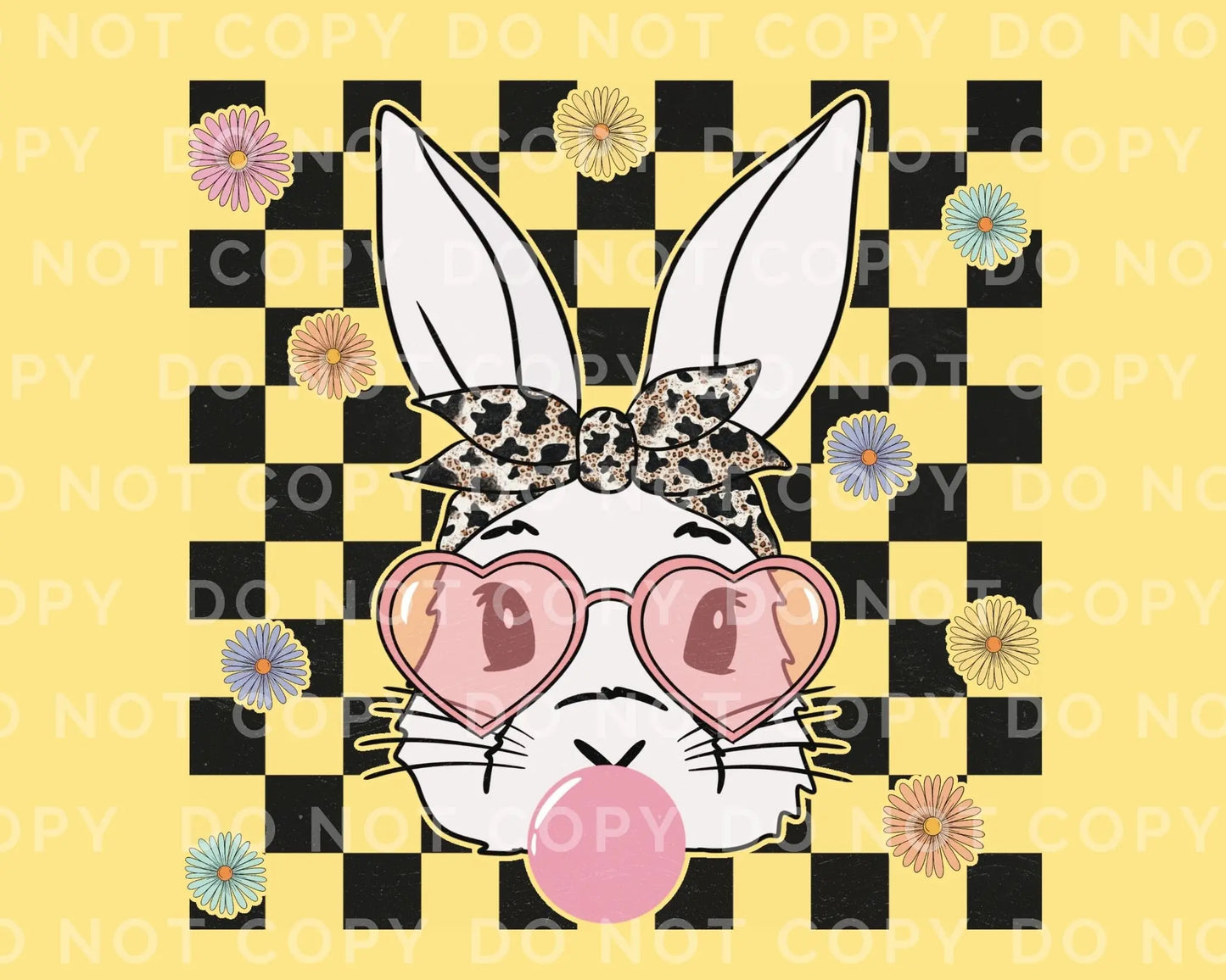 Easter DTF Transfers, Ready to Press, T-shirt Transfers, Heat Transfer, Direct to Film, Spring, Bubblegum, Glasses, Checkered, Cute Bunny