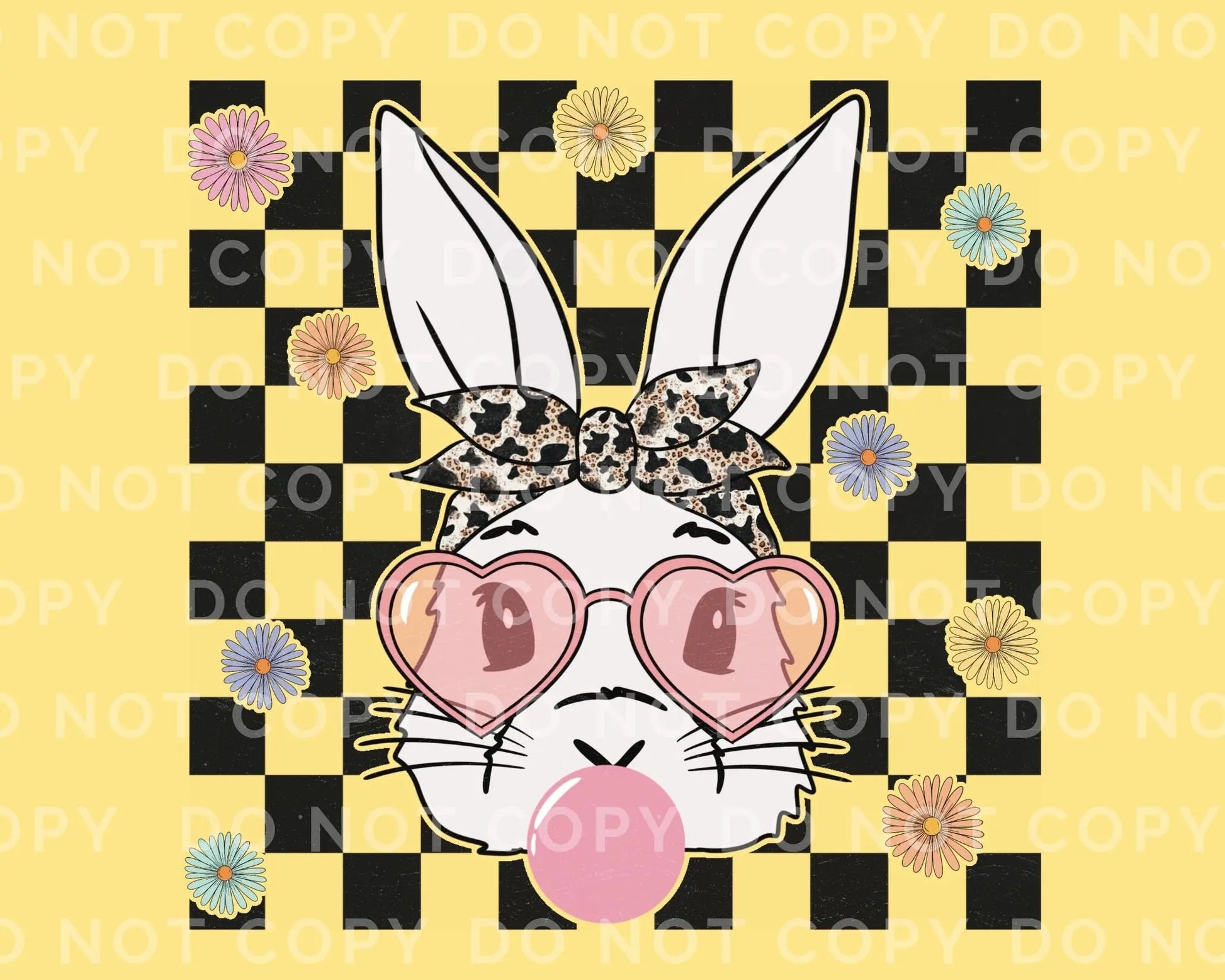 Easter DTF Transfers, Ready to Press, T-shirt Transfers, Heat Transfer, Direct to Film, Spring, Bubblegum, Glasses, Checkered, Cute Bunny