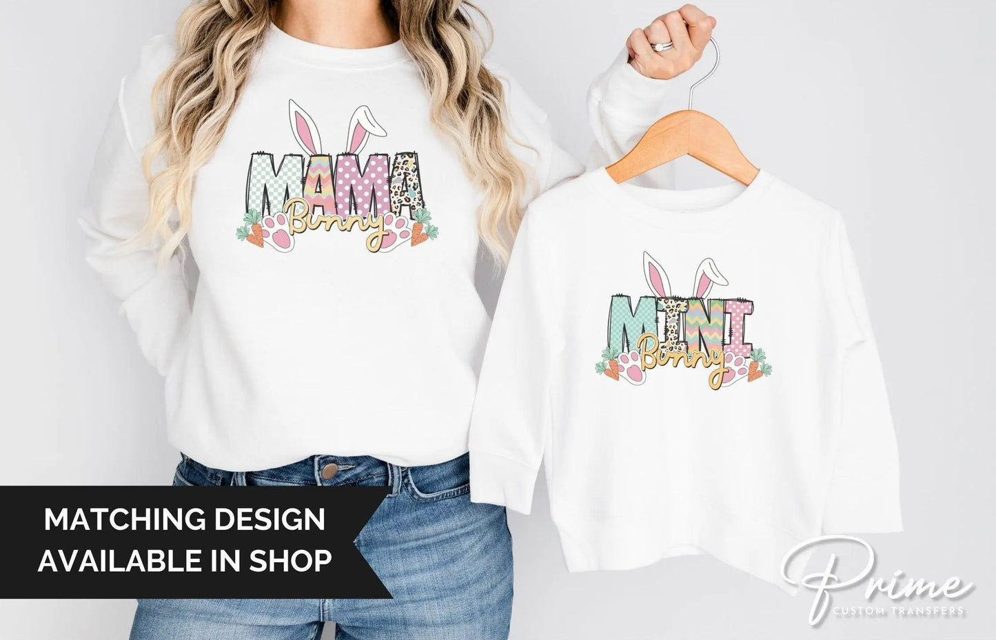 Easter DTF Transfers, Ready to Press, T-shirt Transfers, Heat Transfer, Direct to Film, Spring, Bunny Ears, Mama, Matching, Mommy and Me