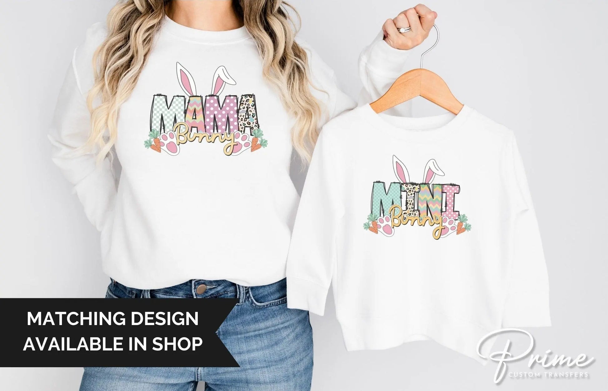 Easter DTF Transfers, Ready to Press, T-shirt Transfers, Heat Transfer, Direct to Film, Spring, Bunny Ears, Mama, Matching, Mommy and Me