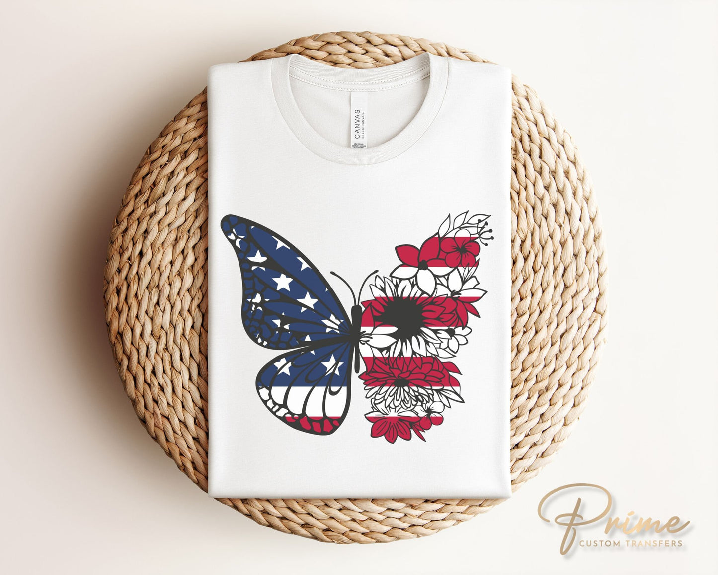 4th of July DTF Transfers, Ready to Press, T-shirt Transfers, Heat Transfer, Direct to Film, Memorial Day, USA, American Flag Butterfly