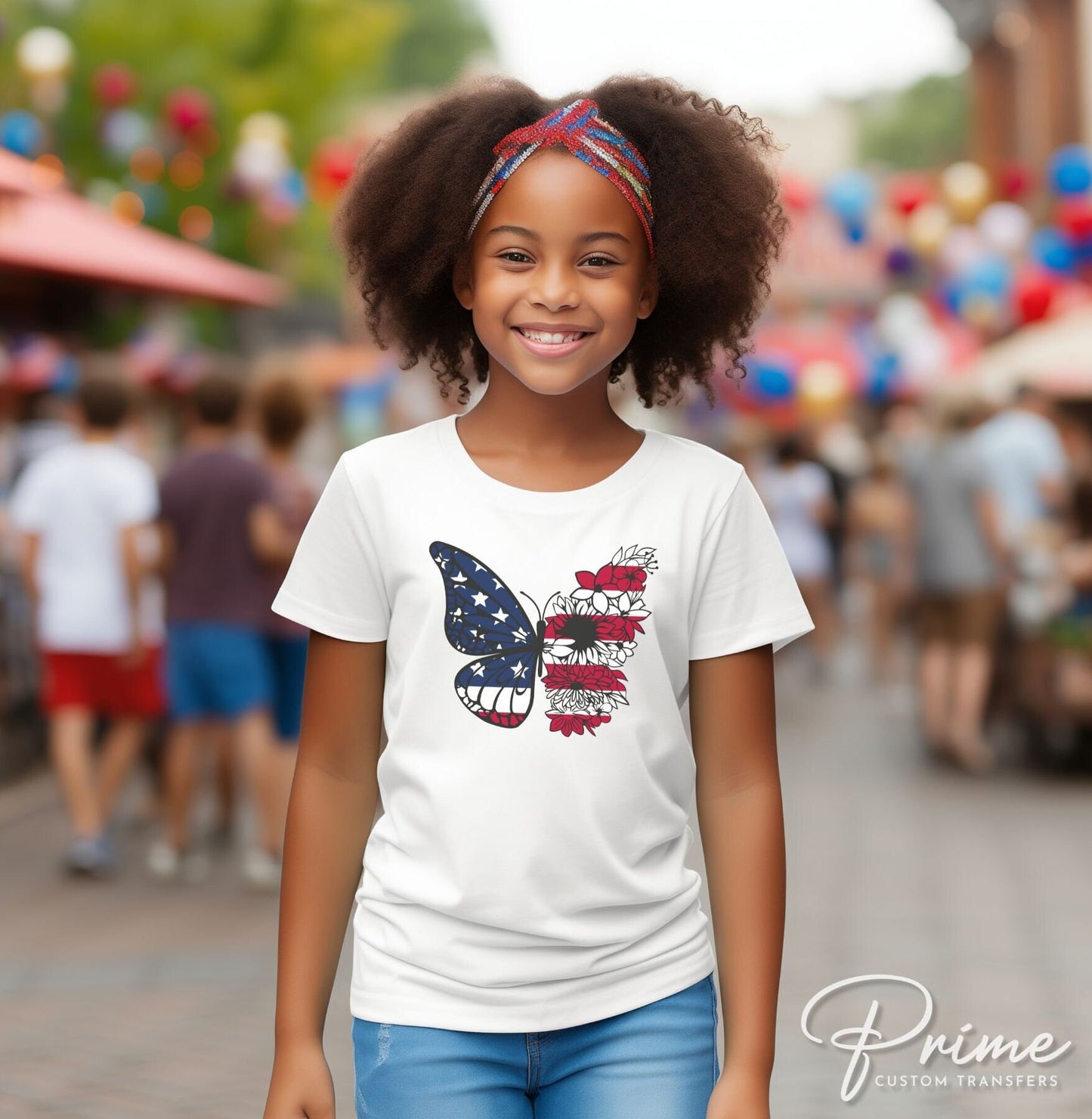 4th of July DTF Transfers, Ready to Press, T-shirt Transfers, Heat Transfer, Direct to Film, Memorial Day, USA, American Flag Butterfly