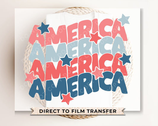 4th of July DTF Transfers, Ready to Press, T-shirt Transfers, Heat Transfer, Direct to Film, USA, Holiday, Stars, Stacked America