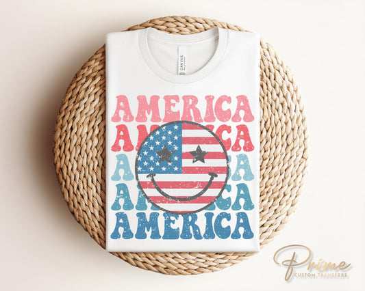 4th of July DTF Transfers, Ready to Press, T-shirt Transfers, Heat Transfer, Direct to Film, USA, Holiday, Independence, Stacked America