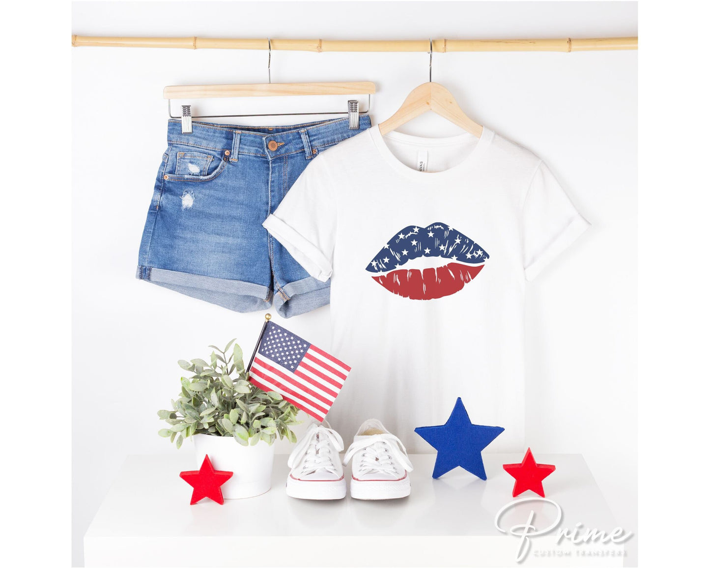 4th of July DTF Transfers, Ready to Press, T-shirt Transfers, Heat Transfer, Direct to Film, USA, Holiday, America, Lips, Patriotic Kiss