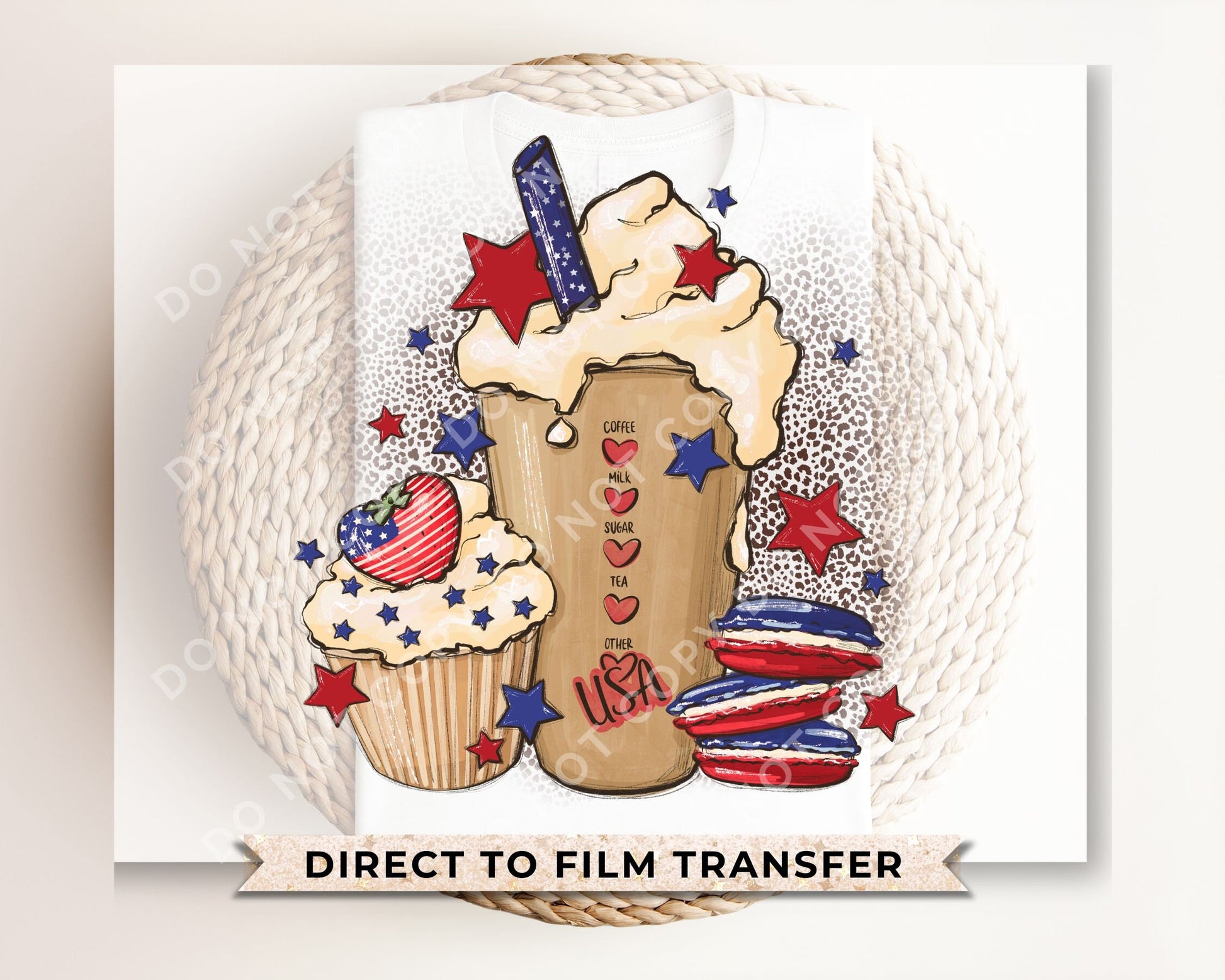 4th of July DTF Transfers, Ready to Press, T-shirt Transfers, Heat Transfer, Direct to Film, USA, Holiday, Independence, Iced Coffee, Latte