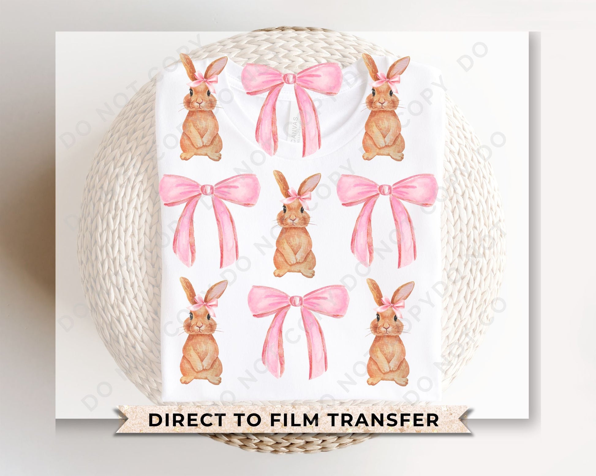 Easter DTF Transfers, Ready to Press, T-shirt Transfers, Heat Transfer, Direct to Film, Spring, Cute, Girl, Coquette Bunny, Bunnies and Bows