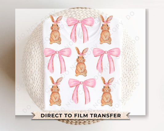 Easter DTF Transfers, Ready to Press, T-shirt Transfers, Heat Transfer, Direct to Film, Spring, Cute, Girl, Coquette Bunny, Bunnies and Bows