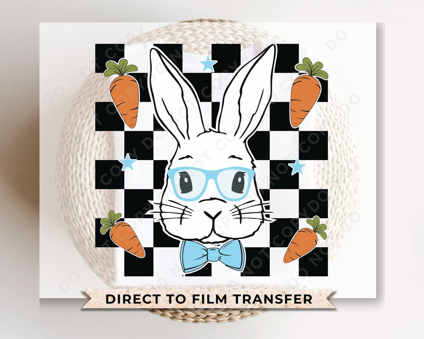 Easter DTF Transfers, Ready to Press, T-shirt Transfers, Heat Transfer, Direct to Film, Spring, Checkered Boy Easter Bunny with Glasses