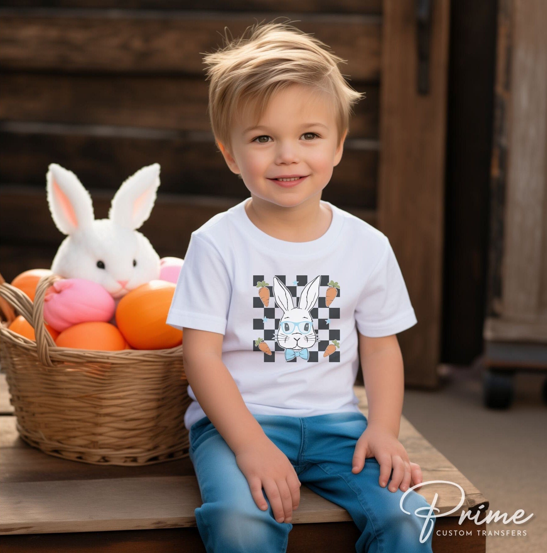 Easter DTF Transfers, Ready to Press, T-shirt Transfers, Heat Transfer, Direct to Film, Spring, Checkered Boy Easter Bunny with Glasses