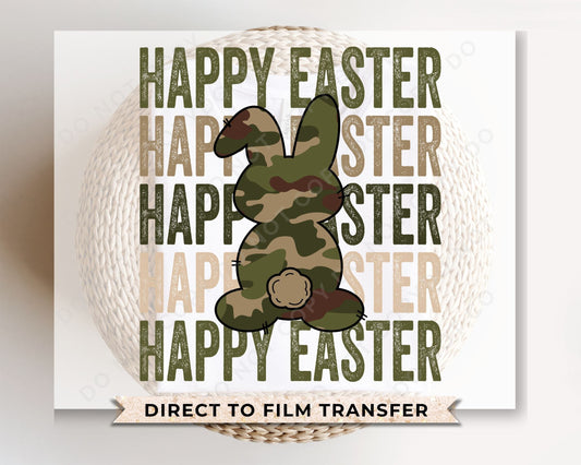 Easter DTF Transfers, Ready to Press, T-shirt Transfers, Heat Transfer, Direct to Film, Sunday, Boy Bunny, Stacked Happy Easter Camo