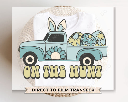 Easter DTF Transfers, Ready to Press, T-shirt Transfers, Heat Transfer, Direct to Film, Spring, Vintage, Boy, Eggs, Retro Truck, On The Hunt