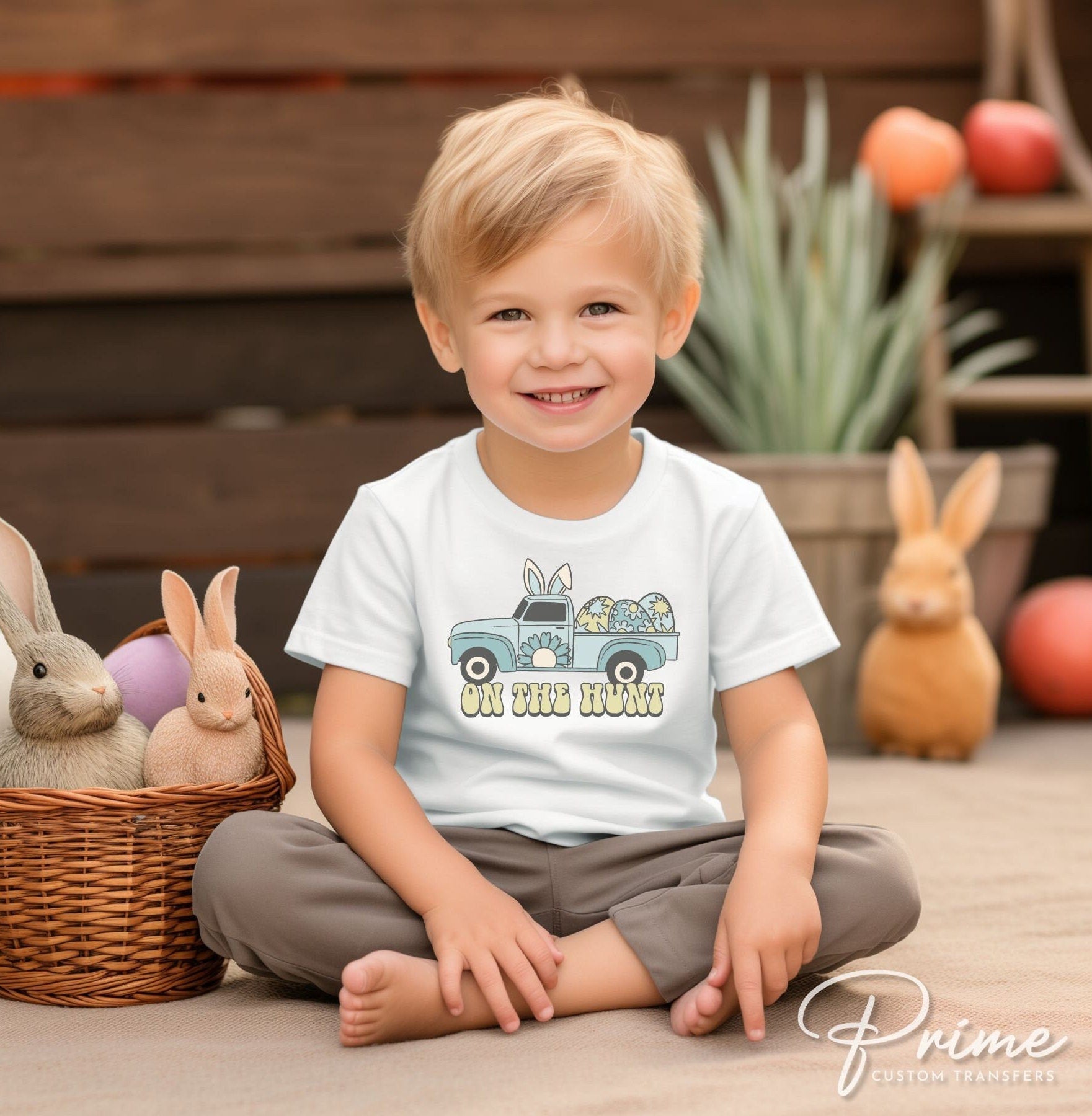 Easter DTF Transfers, Ready to Press, T-shirt Transfers, Heat Transfer, Direct to Film, Spring, Vintage, Boy, Eggs, Retro Truck, On The Hunt