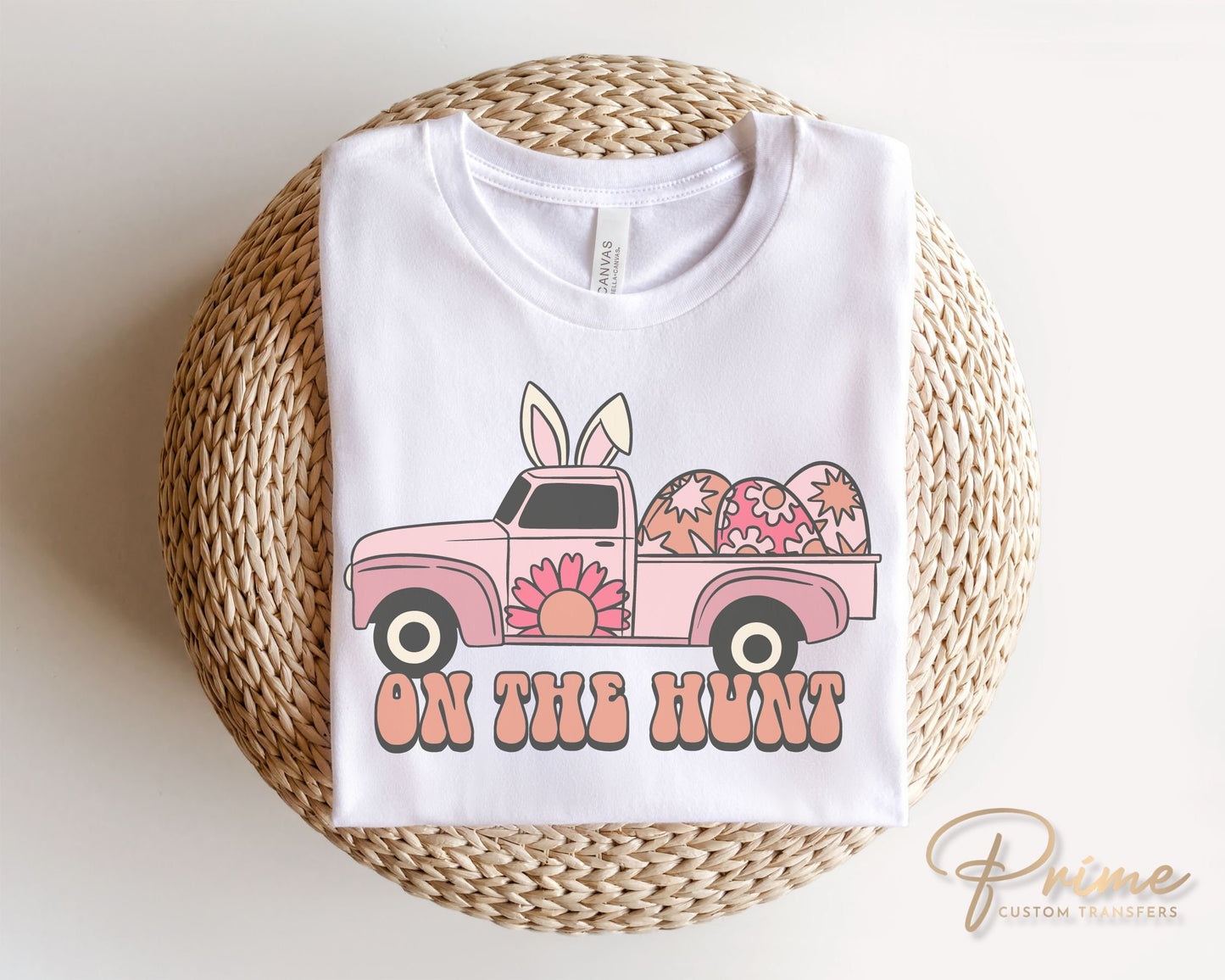 Easter DTF Transfers, Ready to Press, T-shirt Transfers, Heat Transfer, Direct to Film, Spring, Vintage, Girl, Retro Truck, On The Hunt