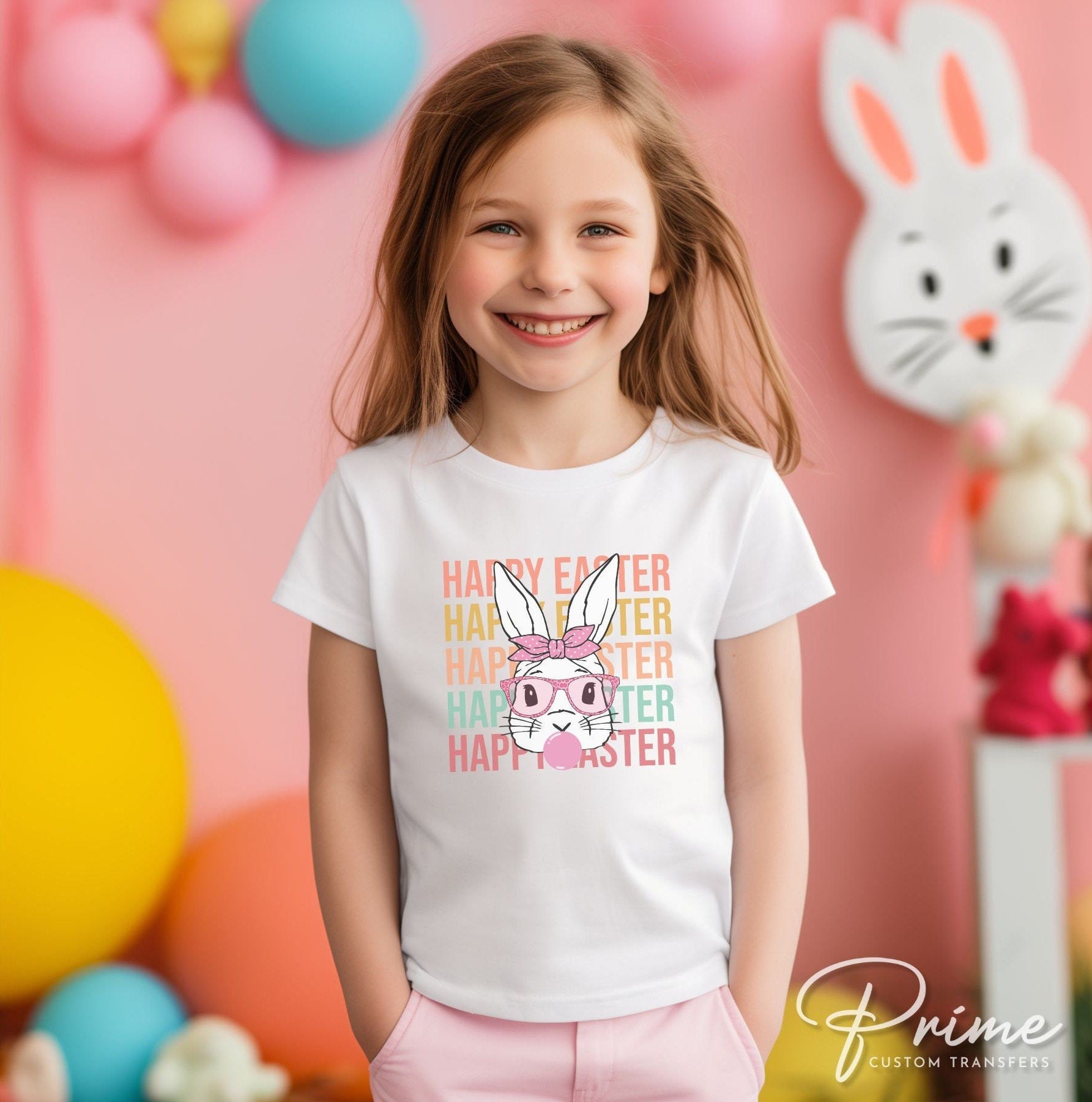 Easter DTF Transfers, Ready to Press, T-shirt Transfers, Heat Transfer, Direct to Film, Spring, Pastel, Happy Easter Bunny with Glasses