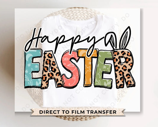Easter DTF Transfers, Ready to Press, T-shirt Transfers, Heat Transfer, Direct to Film, Spring, Pastel, Happy Easter Leopard, Bunny Cheetah