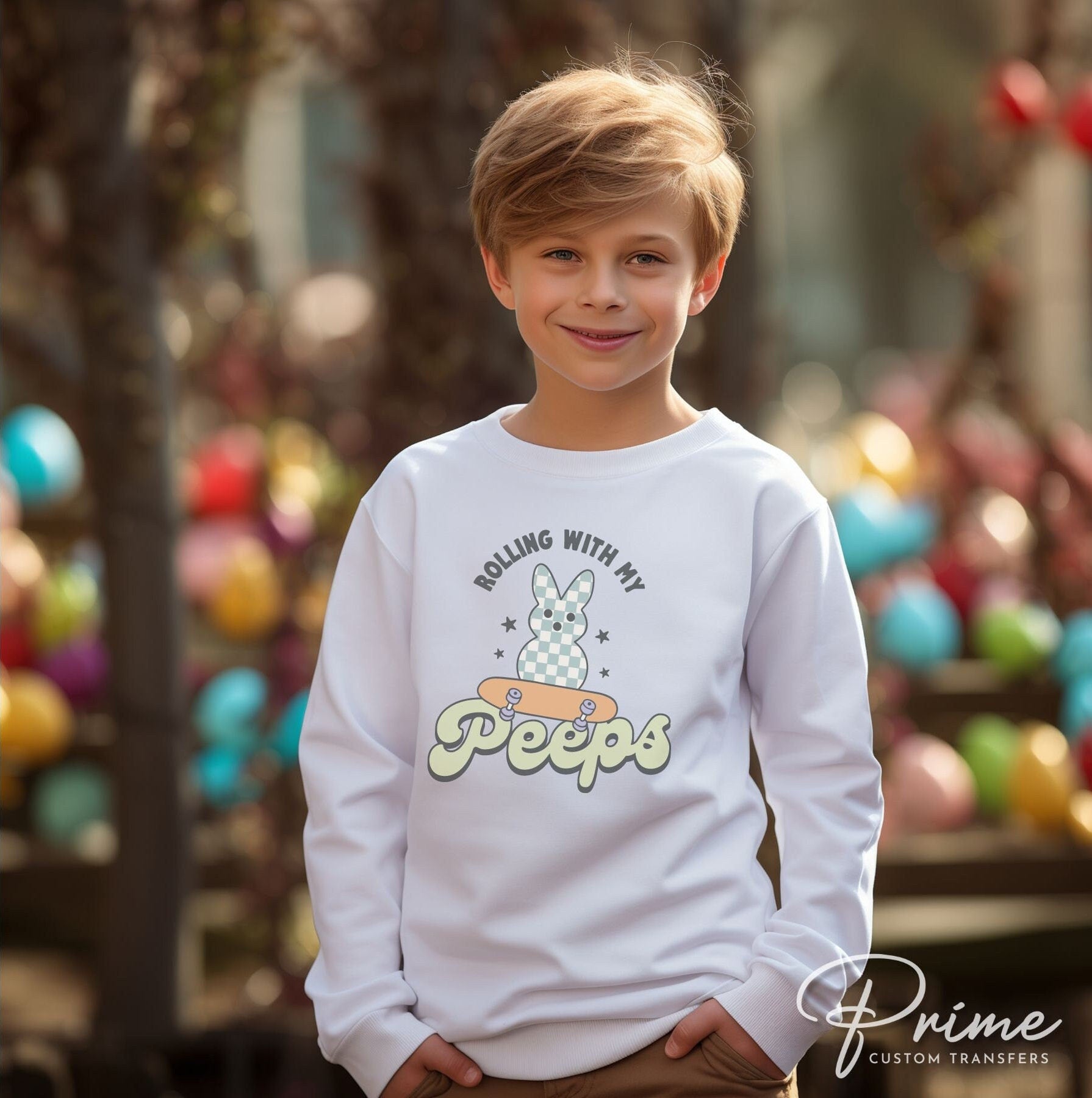 Easter DTF Transfers, Ready to Press, T-shirt Transfers, Heat Transfer, Direct to Film, Cold Peel, Boy, Skateboard, Rolling with My Peeps