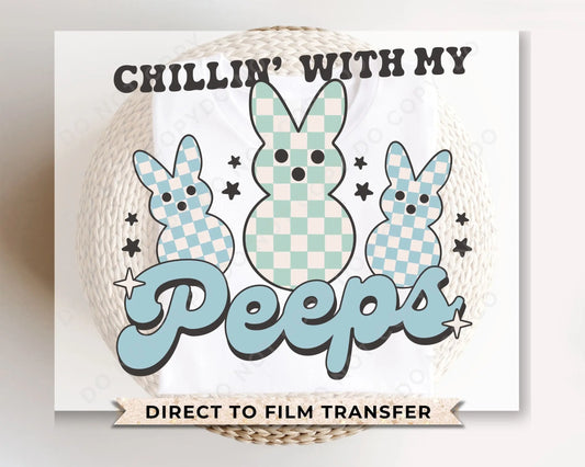 Easter DTF Transfers, Ready to Press, T-shirt Transfers, Heat Transfer, Direct to Film, Cold Peel, Boy, Blue, Retro Chillin' with My Peeps
