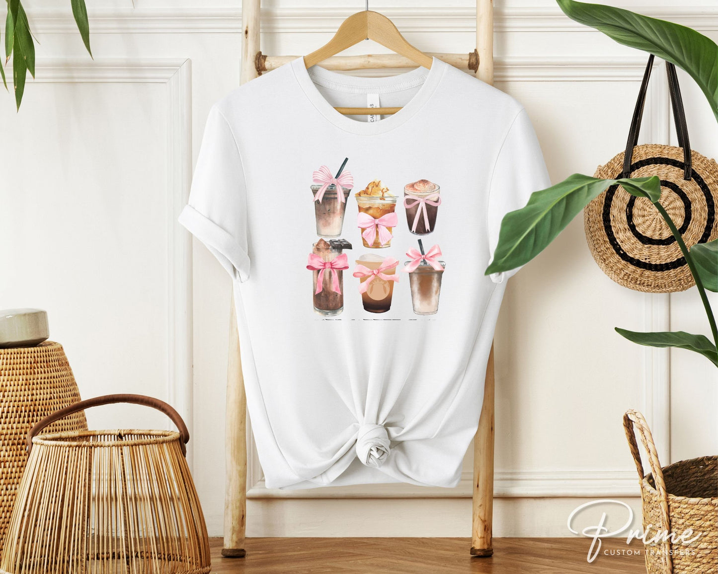 Coffee DTF Transfers, Ready to Press, T-shirt Transfers, Heat Transfer, Direct to Film, Cold Peel, Coquette, Pink, Iced Coffee and Bows