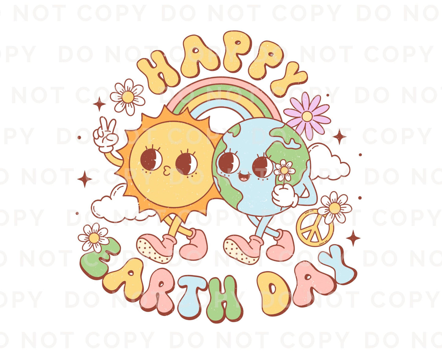 Earth Day DTF Transfers, Ready to Press, T-shirt Transfers, Heat Transfer, Direct to Film, Retro, Mother Nature, Globe, Groovy, Sun, Planet