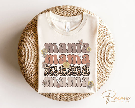 Mother's Day DTF Transfers, Ready to Press, T-shirt Transfers, Heat Transfer, Direct to Film, Stacked Mama, Mom, Flowers, Retro, Leopard