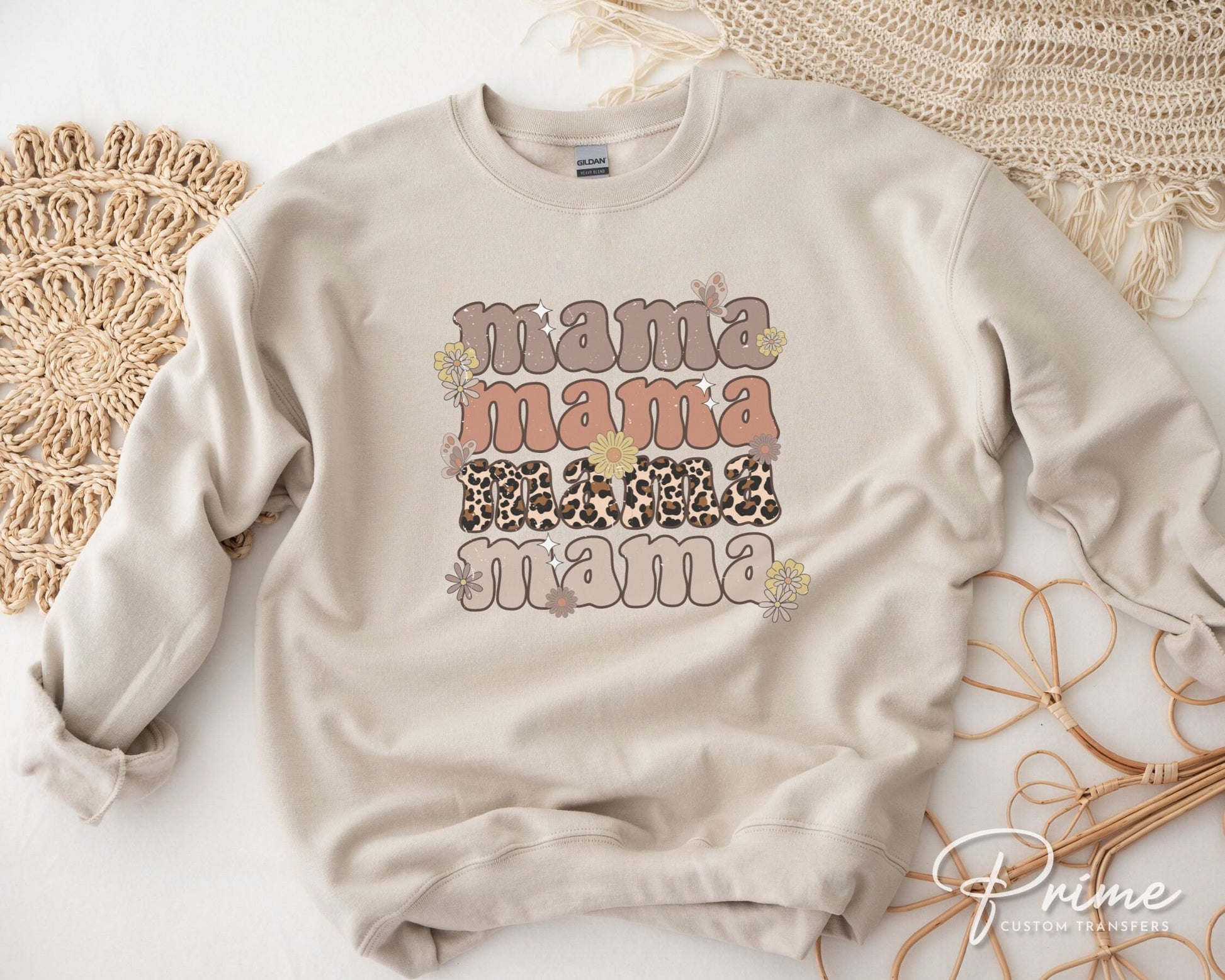Mother's Day DTF Transfers, Ready to Press, T-shirt Transfers, Heat Transfer, Direct to Film, Stacked Mama, Mom, Flowers, Retro, Leopard