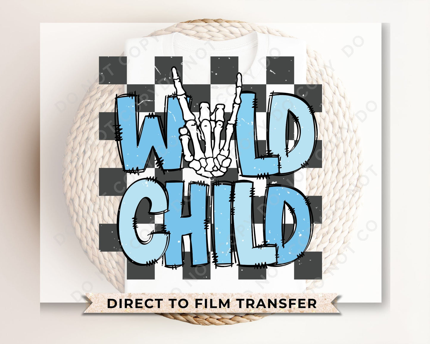 Boy DTF Transfers, Ready to Press, T-shirt Transfers, Heat Transfer, Direct to Film, Retro, Little Kids, Boy, Skeleton, Wild Child Checkered