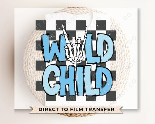 Boy DTF Transfers, Ready to Press, T-shirt Transfers, Heat Transfer, Direct to Film, Retro, Little Kids, Boy, Skeleton, Wild Child Checkered