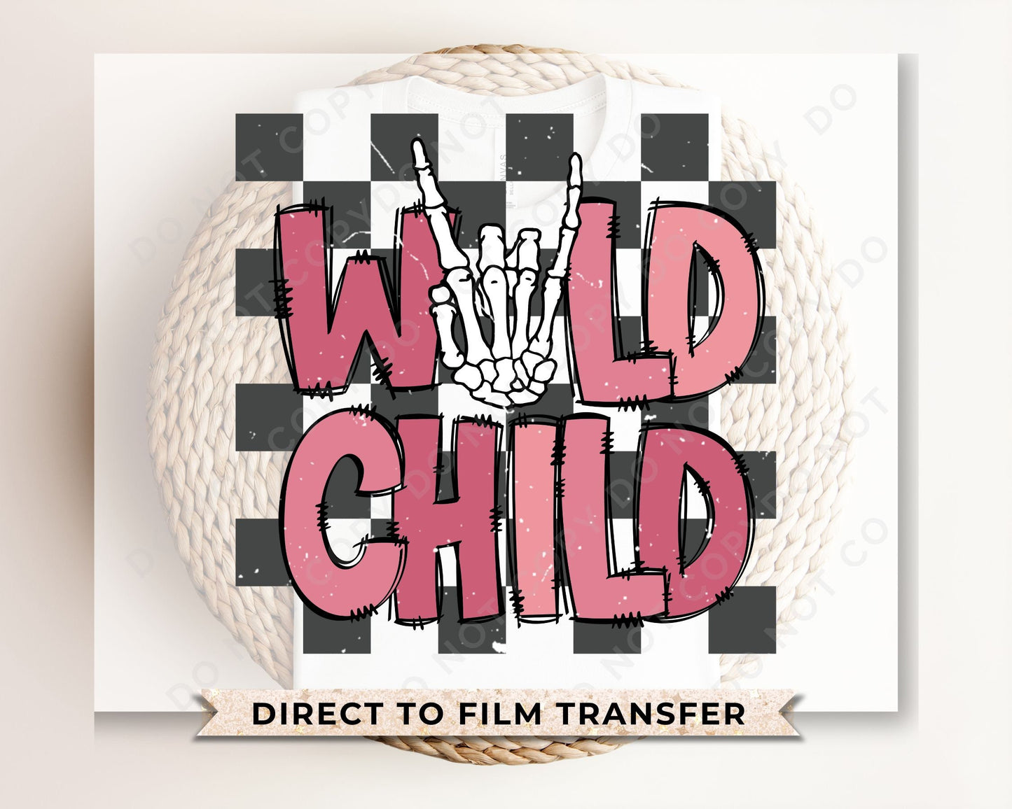 Boy DTF Transfers, Ready to Press, T-shirt Transfers, Heat Transfer, Direct to Film, Retro, Kids, Girl, Skeleton, Wild Child Checkered