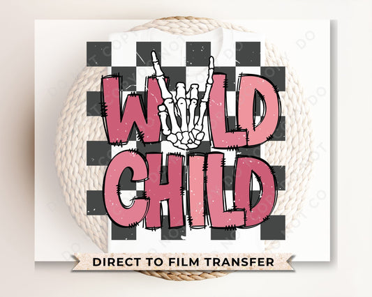 Boy DTF Transfers, Ready to Press, T-shirt Transfers, Heat Transfer, Direct to Film, Retro, Kids, Girl, Skeleton, Wild Child Checkered