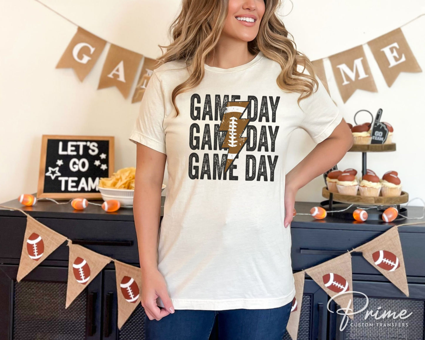 Football DTF Transfers, Ready to Press, T-shirt Transfers, Heat Transfer, Direct to Film, Sports, Mama, Lightening, Stacked Game Day