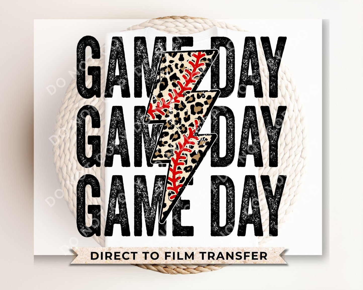 Baseball DTF Transfers, Ready to Press, T-shirt Transfers, Heat Transfer, Direct to Film, Sports, Stacked Game Day, Leopard Lightening Bolt