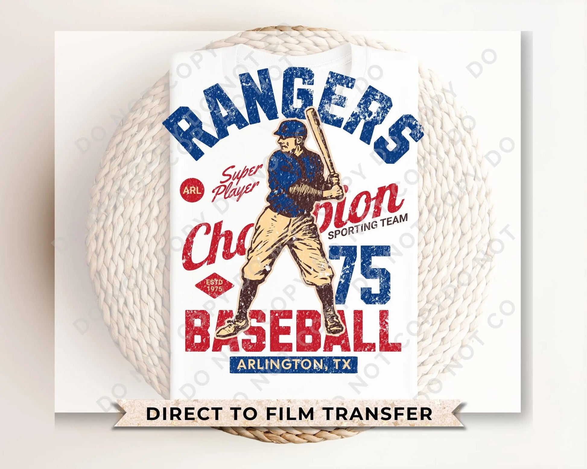 Baseball DTF Transfers, Ready to Press, T-shirt Transfers, Heat Transfer, Direct to Film, Sports, Summer, Arlington Texas, Vintage, Retro