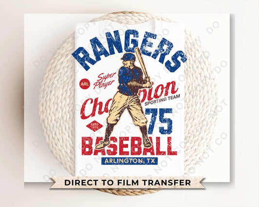 Baseball DTF Transfers, Ready to Press, T-shirt Transfers, Heat Transfer, Direct to Film, Sports, Summer, Arlington Texas, Vintage, Retro