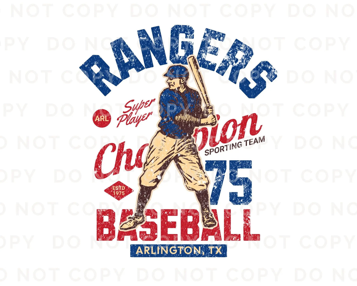 Baseball DTF Transfers, Ready to Press, T-shirt Transfers, Heat Transfer, Direct to Film, Sports, Summer, Arlington Texas, Vintage, Retro