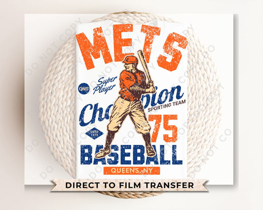 Baseball DTF Transfers, Ready to Press, T-shirt Transfers, Heat Transfer, Direct to Film, Sports, Summer, Vintage, Queens New York