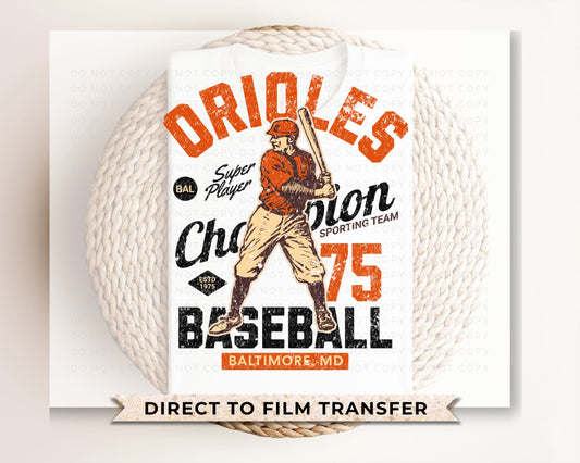 Baseball DTF Transfers, Ready to Press, T-shirt Transfers, Heat Transfer, Direct to Film, Sports, Summer, Vintage, Baltimore Maryland