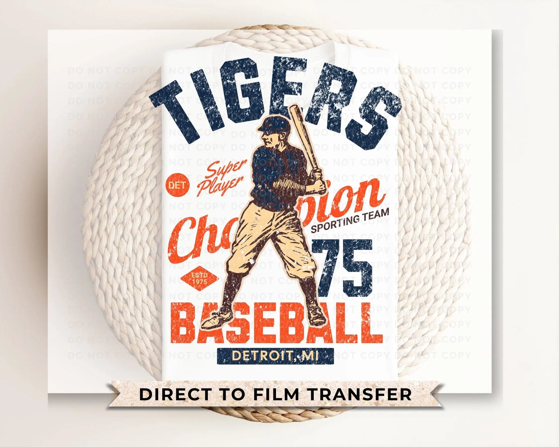 Baseball DTF Transfers, Ready to Press, T-shirt Transfers, Heat Transfer, Direct to Film, Sports, Summer, Vintage, Retro Detroit Michigan