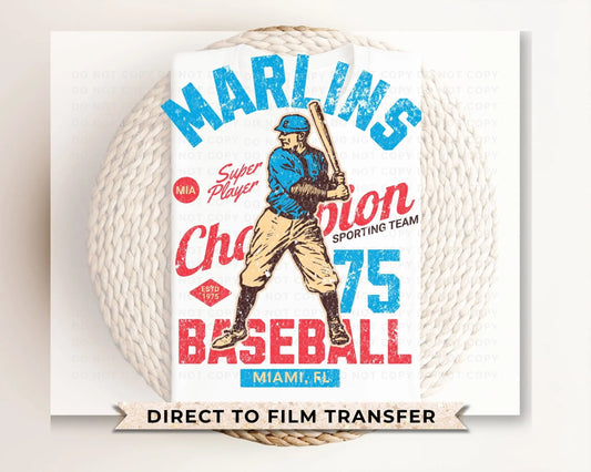 Baseball DTF Transfers, Ready to Press, T-shirt Transfers, Heat Transfer, Direct to Film, Sports, Summer, Vintage, Retro Miami Florida