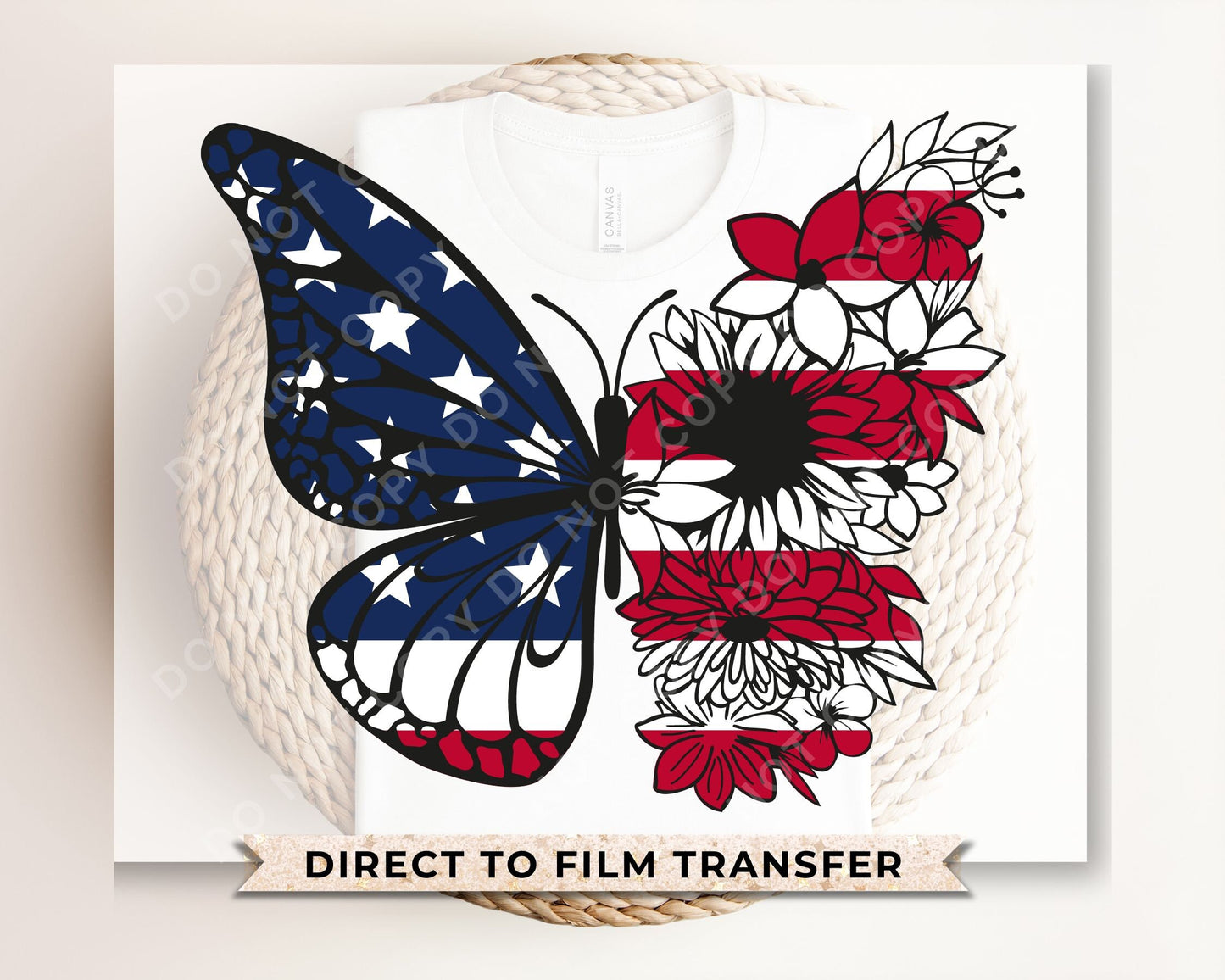 4th of July DTF Transfers, Ready to Press, T-shirt Transfers, Heat Transfer, Direct to Film, Memorial Day, USA, American Flag Butterfly