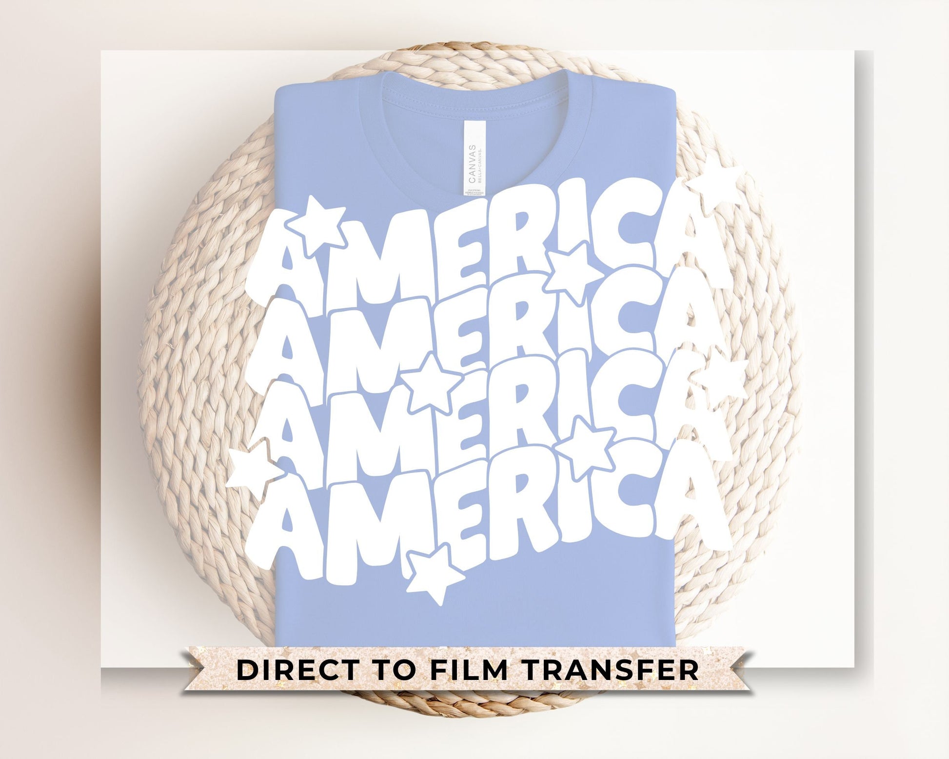 4th of July DTF Transfers, Ready to Press, T-shirt Transfers, Heat Transfer, Direct to Film, USA, Holiday, Stars, Stacked America