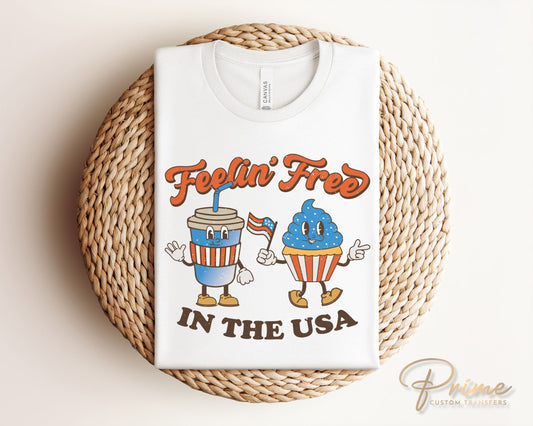 4th of July DTF Transfers, Ready to Press, T-shirt Transfers, Heat Transfer, Direct to Film, USA, Holiday, Retro Feelin' Free in The USA