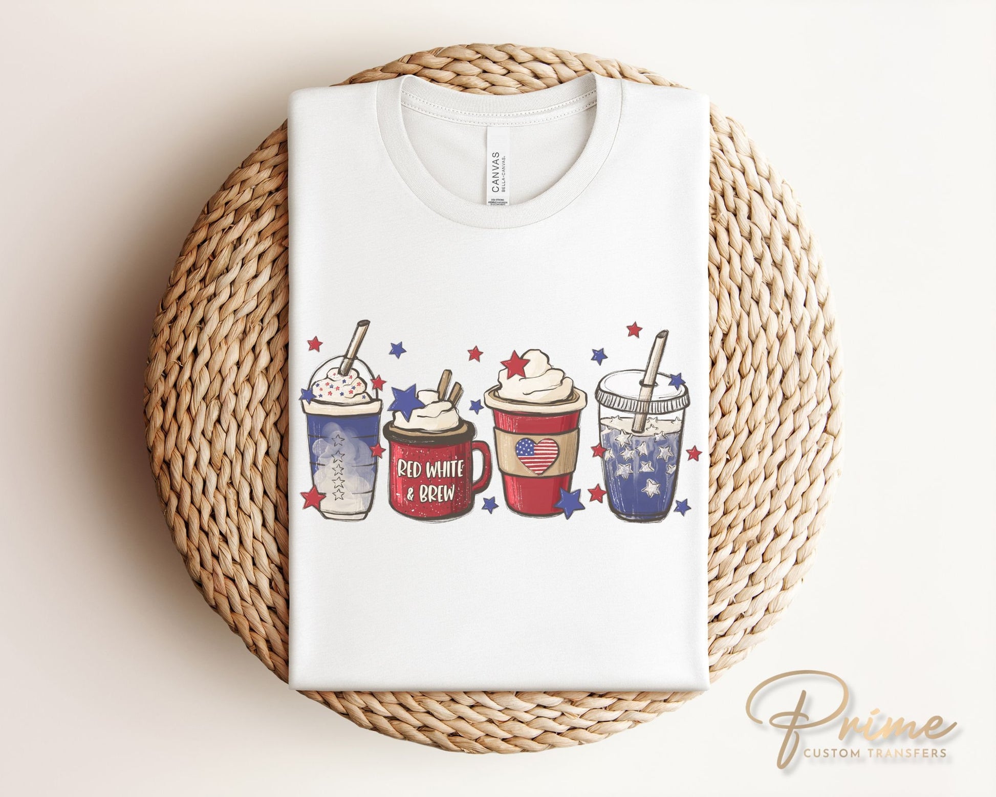 4th of July DTF Transfers, Ready to Press, T-shirt Transfers, Heat Transfer, Direct to Film, USA, Holiday, Independence, Iced Coffee, Latte
