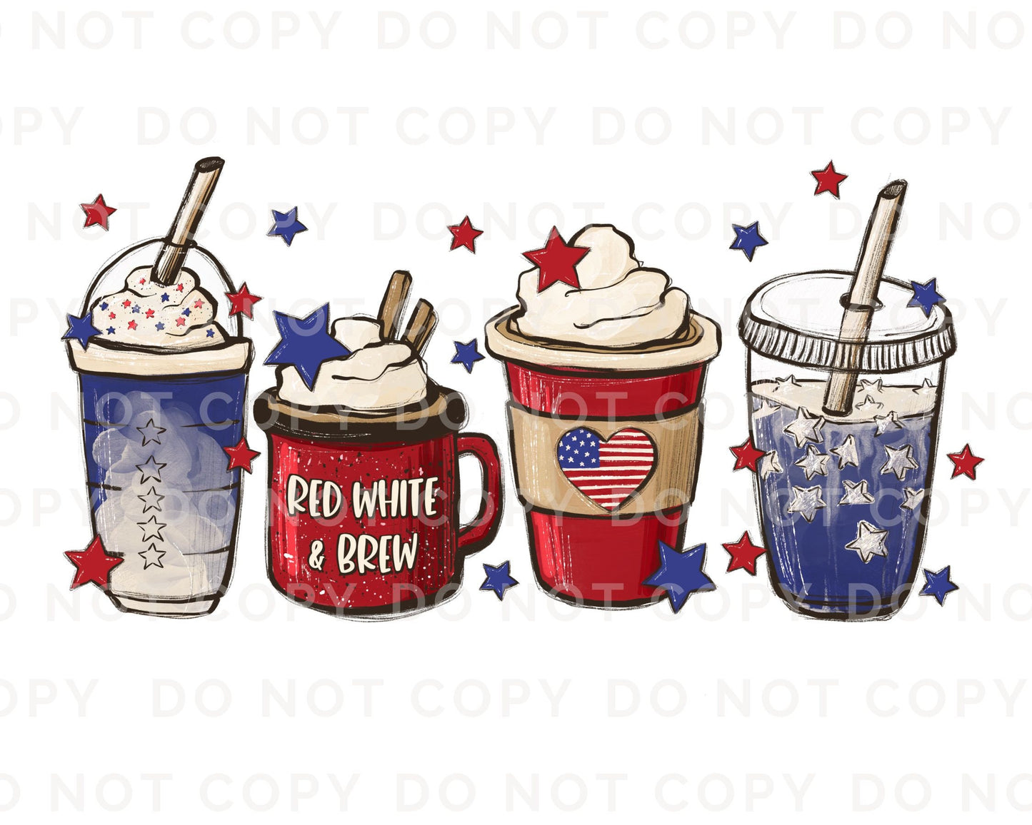 4th of July DTF Transfers, Ready to Press, T-shirt Transfers, Heat Transfer, Direct to Film, USA, Holiday, Independence, Iced Coffee, Latte